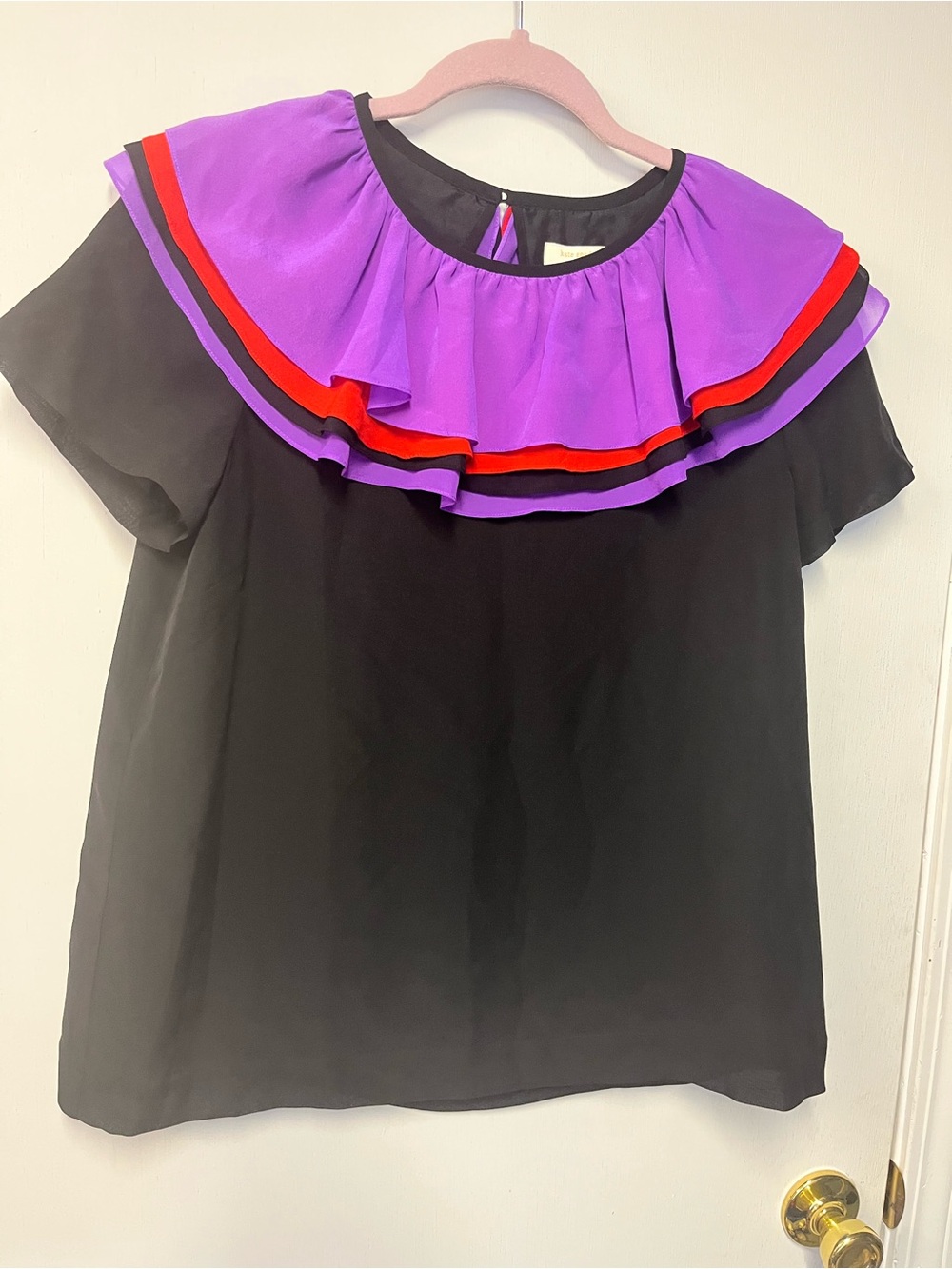 Kate Spade Colorblock Ruffle Neck Blouse